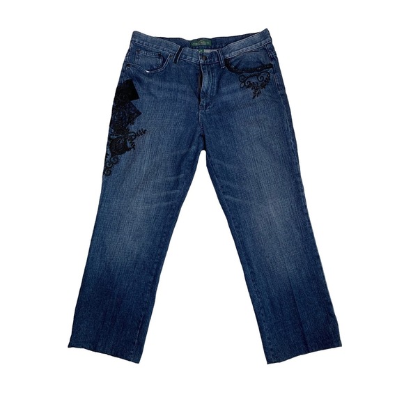 Ralph Lauren Women's Size 12 Jeans Straight Leg Hi Rise Embroidery Velvet Beaded - Picture 1 of 10